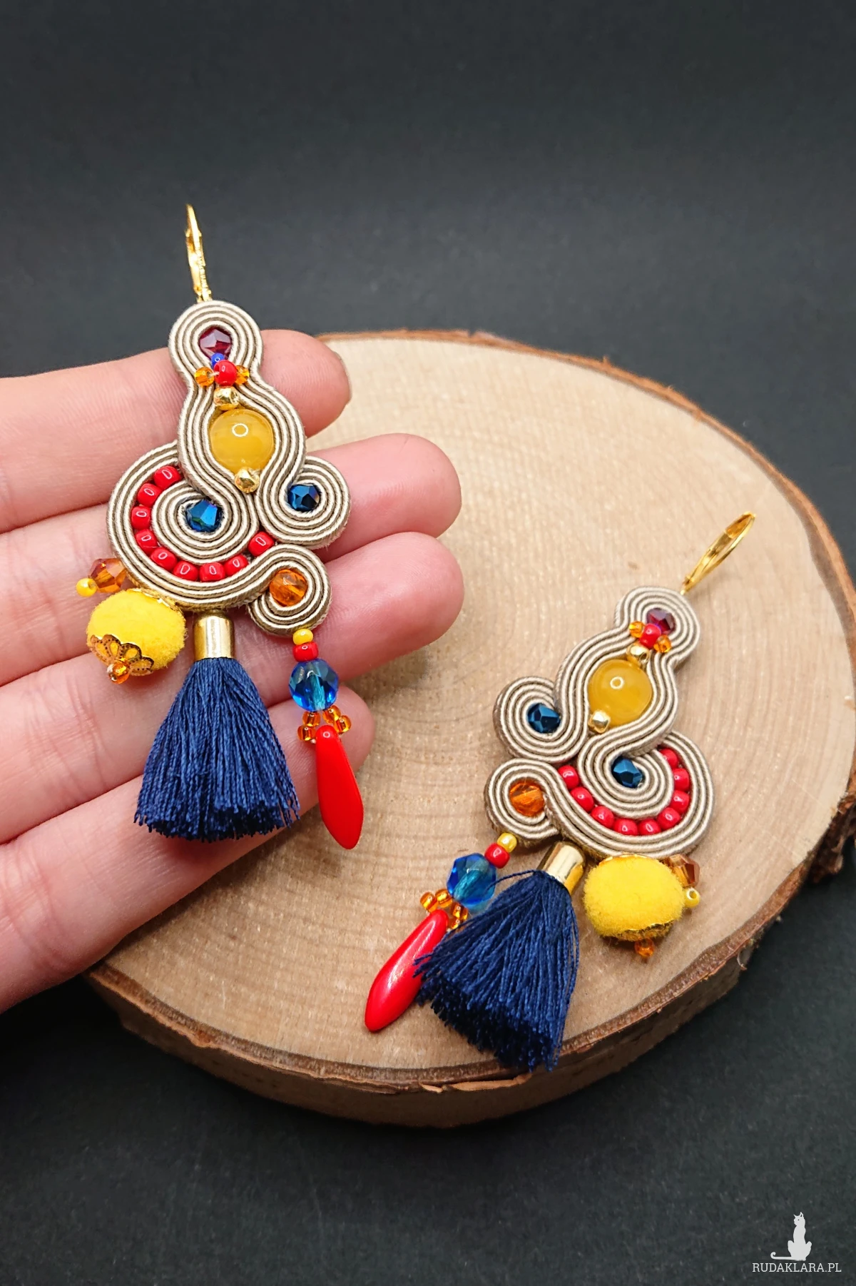 BEŻOWO-KOLOROWE KOLCZYKI SUTASZ W STYLU BOHO 13